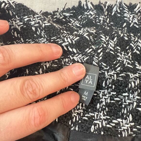 Alya Franchesca Black White Long Lightweight Tweed Coat Size Medium - Picture 11 of 14